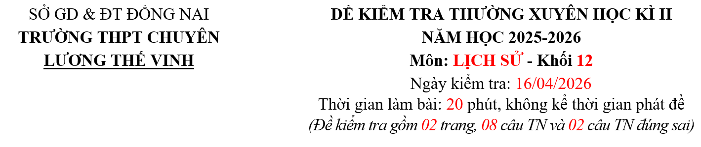 LỚP 12 SINH-KTTXHK2-LẦN 4